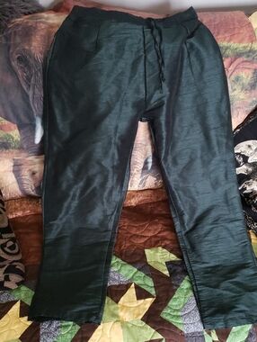 Womens Dark Green Art Silk Dress Pants (Size 44)